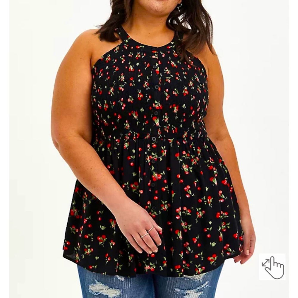 Torrid size 0 smocked cherry fruit print tank retro pinup cherry print
